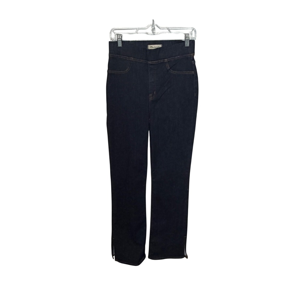 Madewell Pull-On Slim Straight Jeans Womens 27 Dark Indigo NG608 High Rise Slit